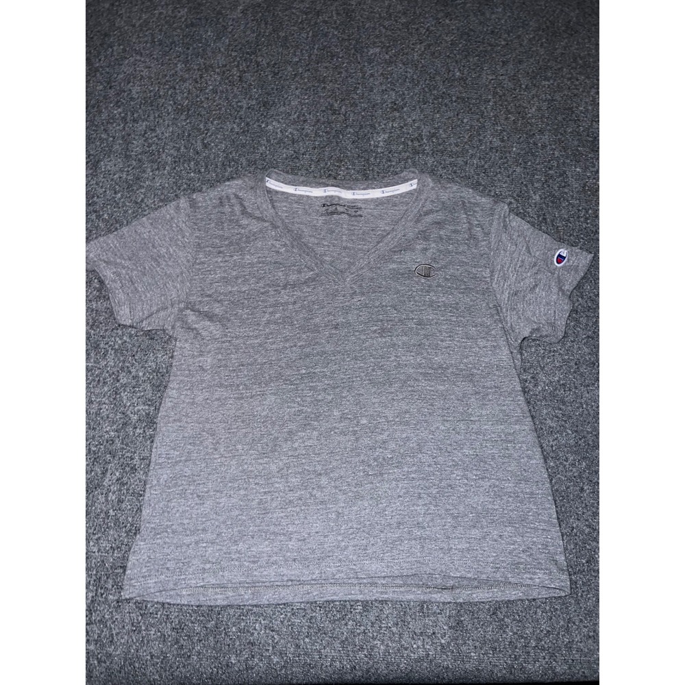 Champion Womens Heather Gray V-Neck Short Sleeve T-Shirt Size Small